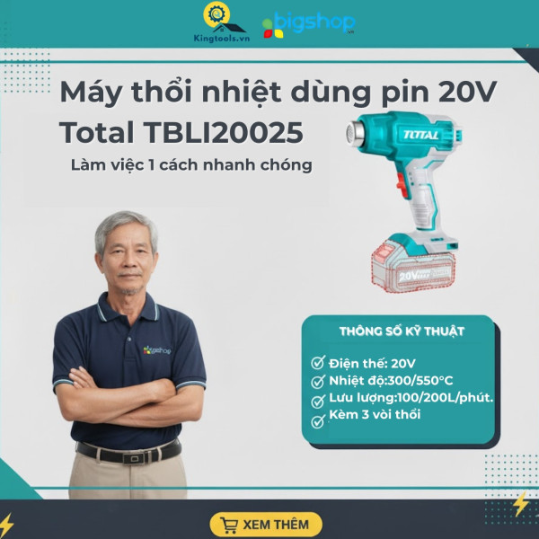 Máy thổi nhiệt dùng pin 20V Total TBLI20025, TBLI20025