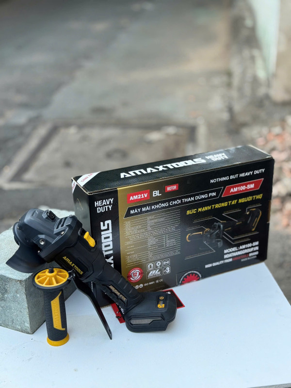 Máy mài góc pin 21V AMAXTOOLS AM100SM, động cơ không chổi than