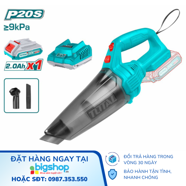 Máy hút bụi dùng pin Lithium 20V TOTAL TVLI20126 (1 pin 2AH, 1 sạc, 500ml)