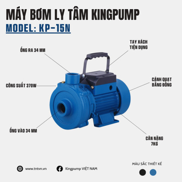 Máy bơm nước đẩy cao ly tâm KINGPUMP KP-15N, CS 370W