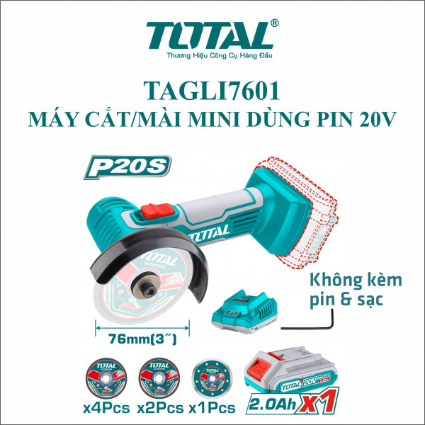 Máy cắt, mài mini dùng pin 20V Total TAGLI76017 (1 Pin 2AH)