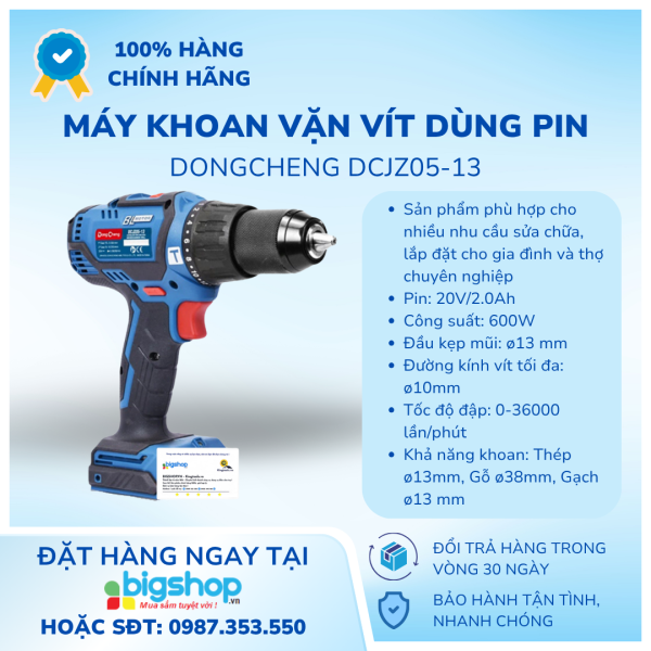 Máy khoan vặn vít dùng pin 20V Dongcheng DCJZ05-13