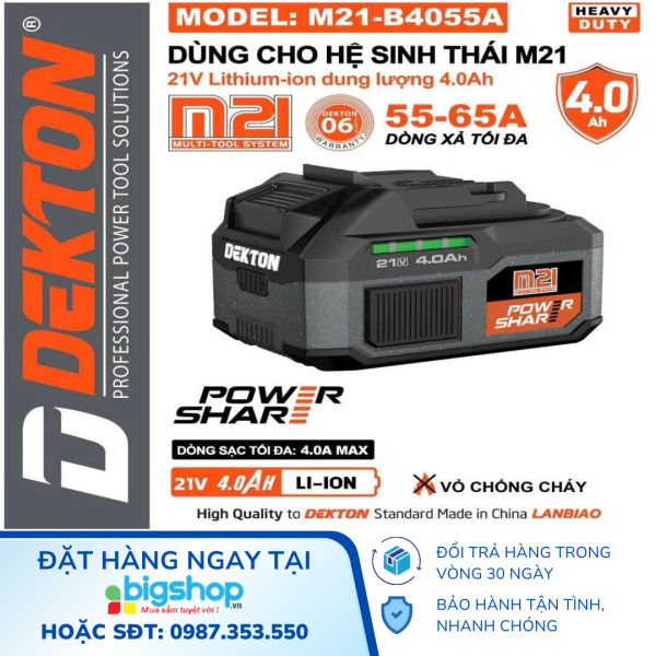 Pin Dekton 21V 4.0Ah M21-B4055A ( xanh, xám) 55A