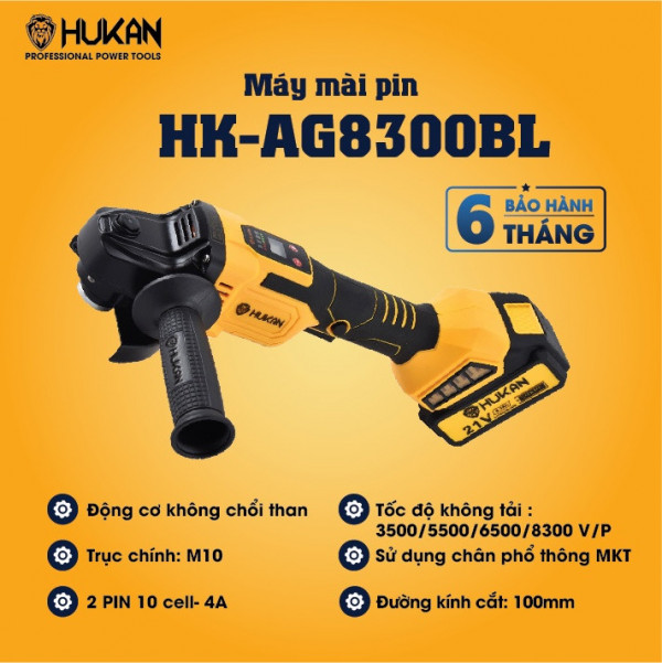Máy mài Pin HuKan HK-AG8300BL (Hộp nhựa + Thân máy +2 pin super 4.0 + 1 sạc 2A)