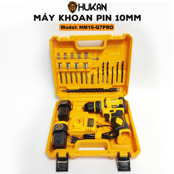 Máy khoan pin 10mm HuKan HM16-Q7PRO (Hộp nhựa + Thân máy + 2 PIN 4cell 2.0 + sạc 16.8)