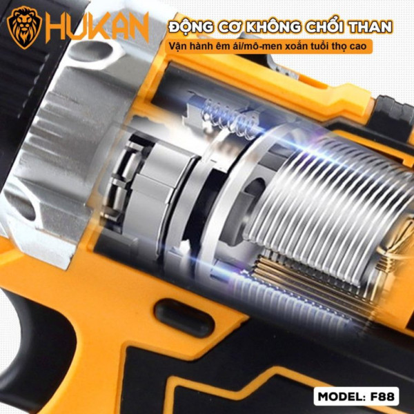 Máy khoan pin 13mm HuKan F88 (Hộp nhựa + Thân máy + 2 pin 10 cell ABS3000PRO + sạc ADT21)