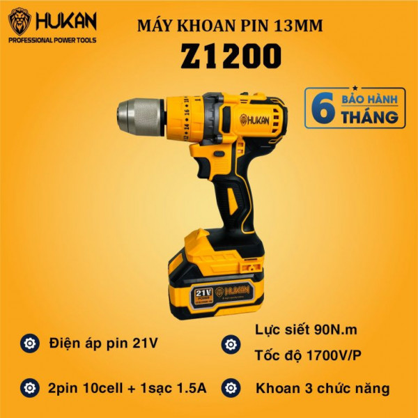 Máy khoan PIN 13mm HuKan HK-Z1200 (Hộp nhựa +Thân máy + 2 Pin ABS3000PRO + SẠC ADT21)
