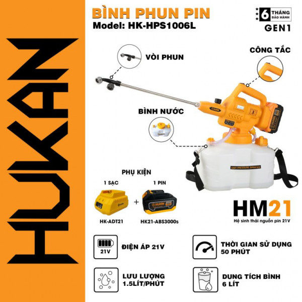 Bình phun pin Hukan HK-HPS1006L