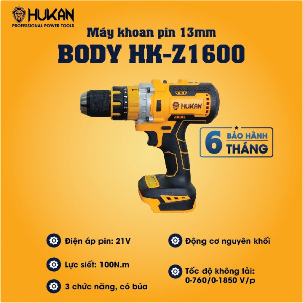 Thân máy khoan pin 13mm Hukan BODY HK-Z1600BL ( Có khóa trục)