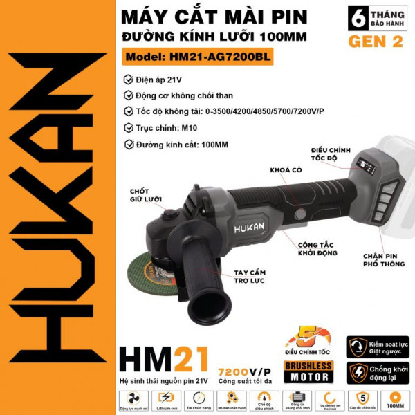 Thân máy mài pin 5 tốc độ Hukan HM21-AG7200BL