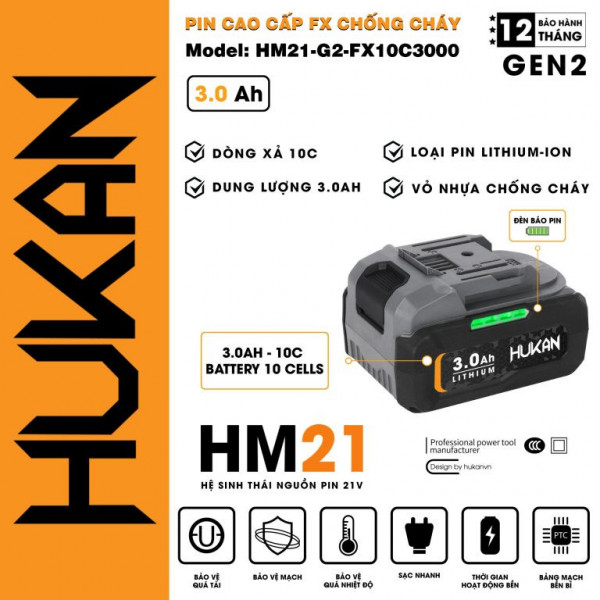Pin cao cấp FX chống cháy Hukan HM21-G2-FX10C3000