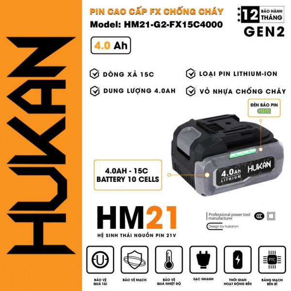 Pin cao cấp FX chống cháy Hukan HM21-G2-FX15C4000