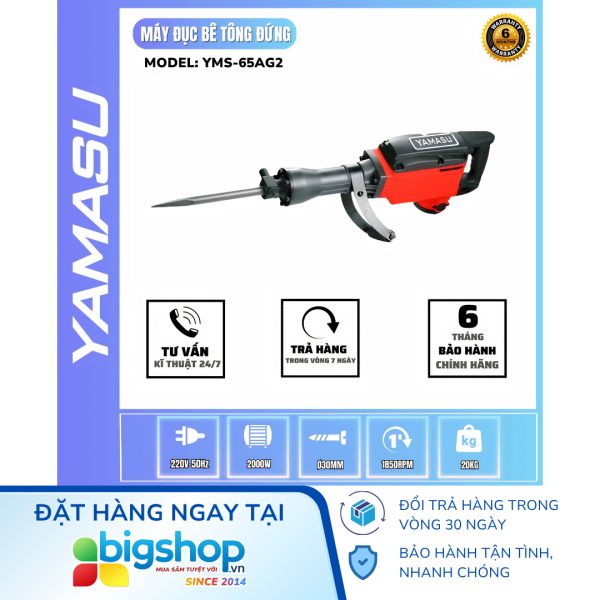 Máy đục bê tông YAMASU YMS-65AG2 (Mũi 30 ly, CS 2000W, 50J)
