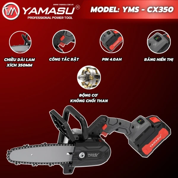 Máy cưa xích cắt gỗ Pin 20V Yamasu YMS-CX350
