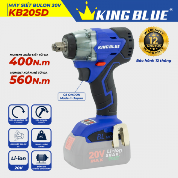 Máy Siết Bulon 20V King Blue KB20SD (Giá Chưa Bao Gồm Pin, Sạc)