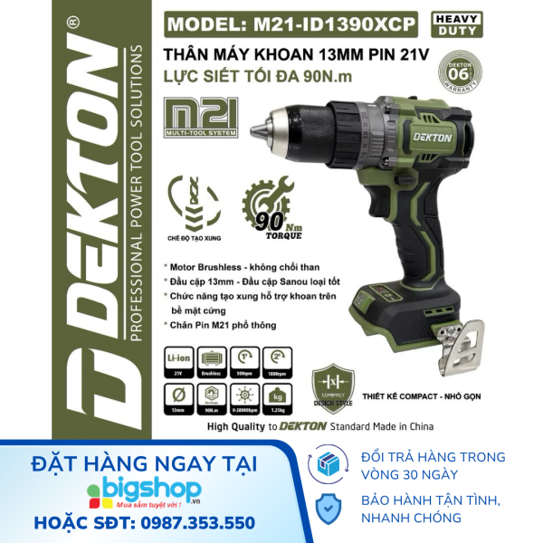 Máy Khoan Pin Dekton M21-ID1390CP / M21-ID1390XCP, 90N (Có búa)