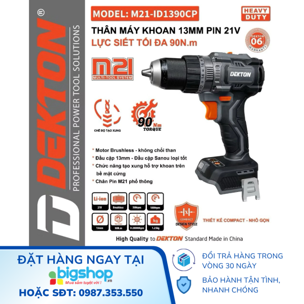 Máy Khoan Pin Dekton M21-ID1390CP / M21-ID1390XCP, 90N (Có búa)