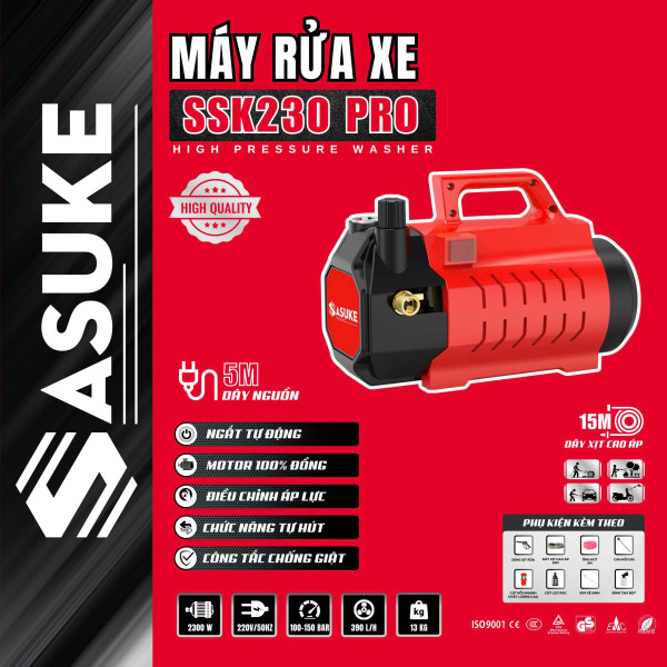 Máy rửa xe SASUKE SSK230PRO , mô tơ đồng, có chỉnh áp, 2300W