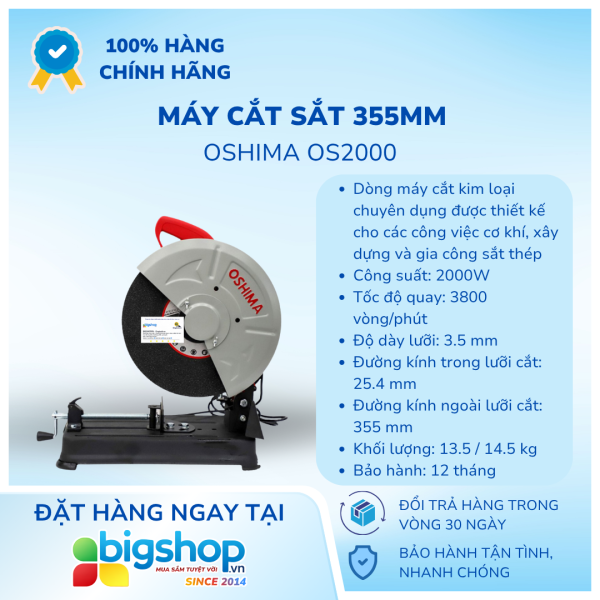 Máy cắt sắt 355mm OSHIMA OS2000 (Công suất 2000W)