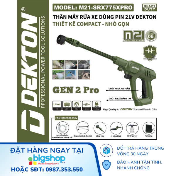 Máy rửa xe Dekton pin M21 - SRX775CP, M21-SRX775PRO, M21-SRX775XPRO