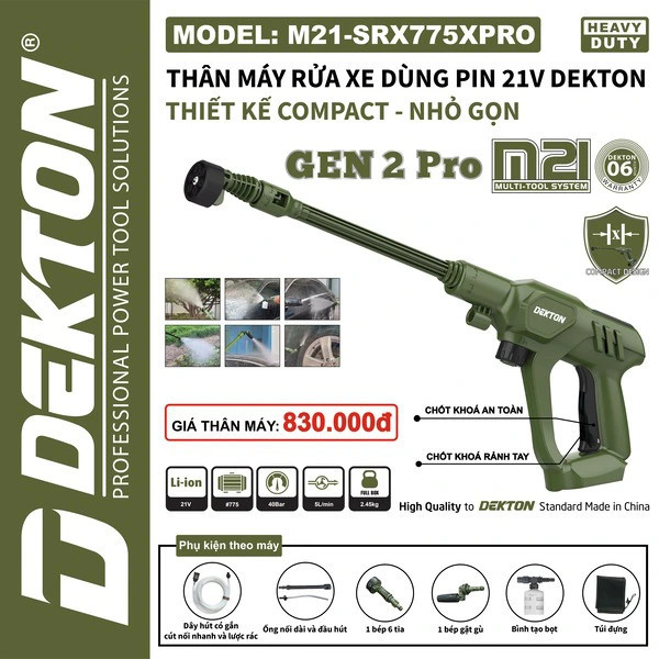 Máy rửa xe Dekton pin M21 - SRX775CP, M21-SRX775PRO, M21-SRX775XPRO