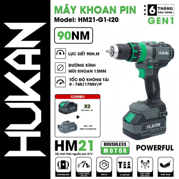 Máy khoan pin 13mm ( Gen1) hukan HM21-G1-I20 