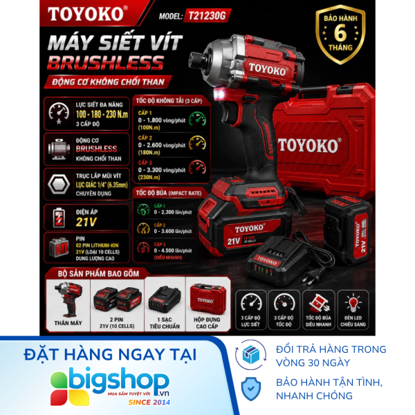 Máy siết vít dùng pin 21V TOYOKO T21230G (Lực siết 230Nm)