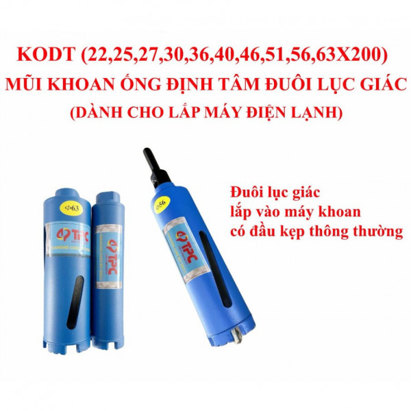 Mũi khoan ống rút lõi bê tông , mũi khoan ống định tâm đuôi lục giác TPC dài 200mm 