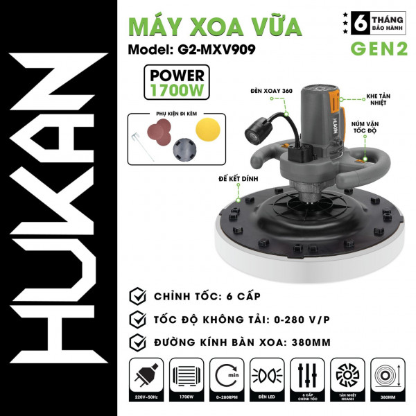 Máy Xoa Vữa Dùng Điện Hukan G2-MXV909