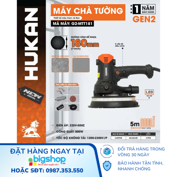 Máy chà tường Hukan G2-MTT181 ( LED và Chỉnh Tốc )