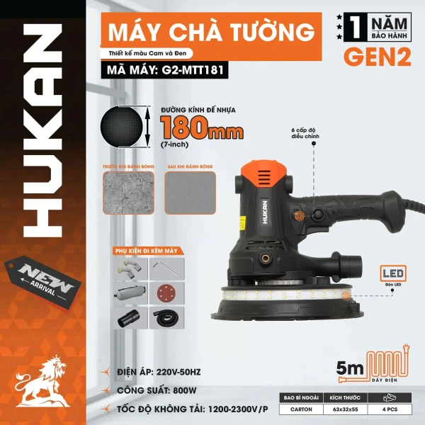Máy chà tường Hukan G2-MTT181 ( LED và Chỉnh Tốc )