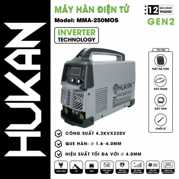 Máy Hàn Điện Tử Hukan MMA-250MOS ( Có 3 bo, cuộn cảm )