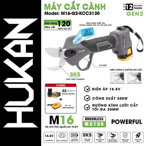 Máy Cắt Cành HUKAN Sử Dụng Pin 16.8V (GEN2) M16-G2-KCC3130