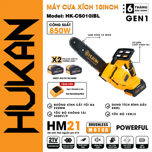 Máy cưa xích 10inch dùng pin Hukan HK-CS010IBL