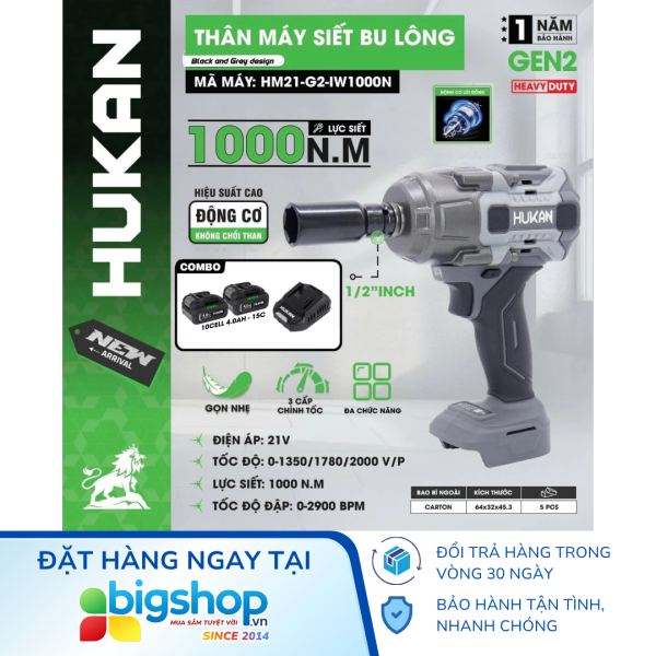 Máy siết bulong pin HUKAN HM21-G2-IW1000N (GEN 2, lực siết 1000Nm)