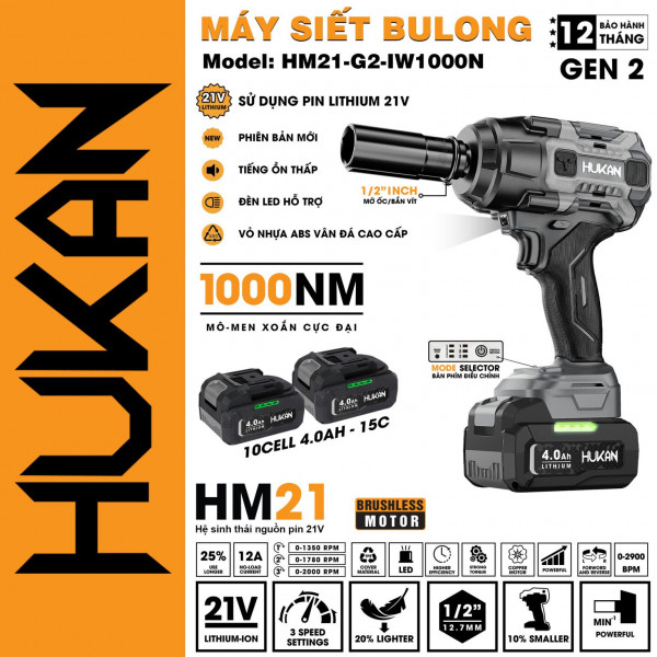 Máy siết bulong pin Hukan HM21-G2-IW1000N