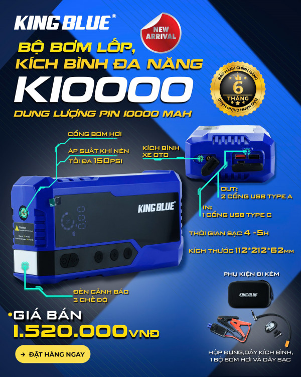 Bộ bơm lốp, kích bình đa năng King Blue K10000