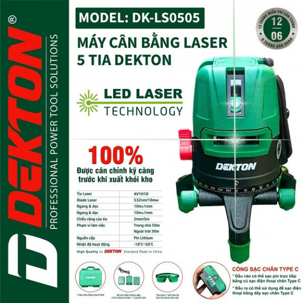 Máy cân mực laser 5 tia xanh DEKTON  DK-LS0505