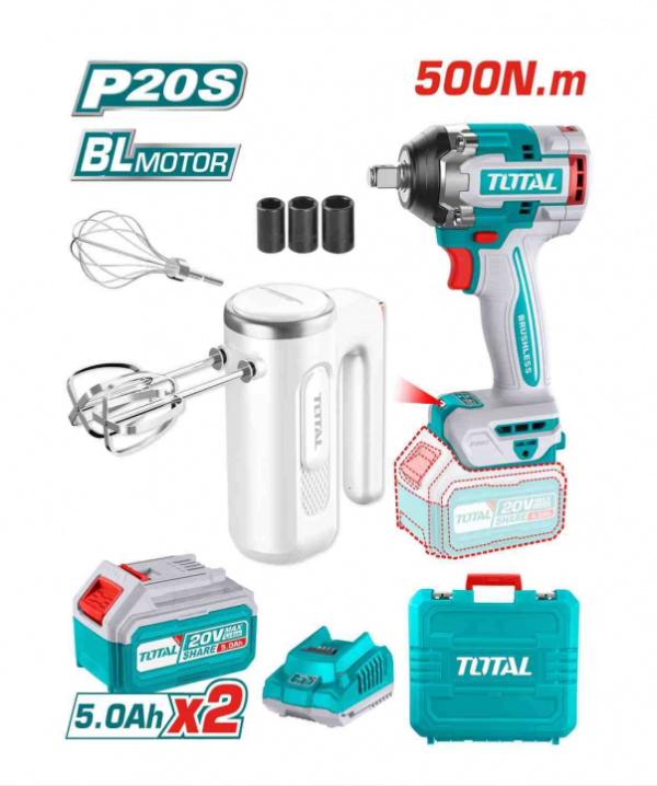 Bộ combo máy siết buloong TIWLI2050 không chổi than dùng pin 20V & máy trộn cầm tay TMK021T