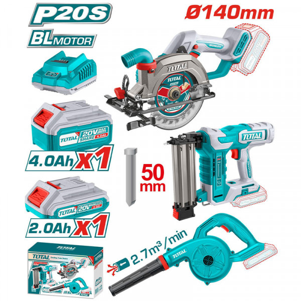 Bộ combo máy cưa đĩa tròn không chổi than TSLI1402 & máy thổi bụi TABLI20028 & máy bắn đinh TBNLI5005 dùng pin 20V