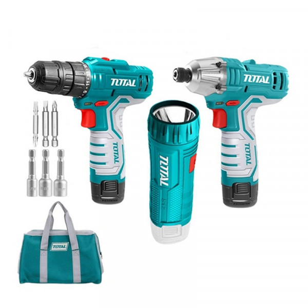 Bộ combo máy siết vít TIRLI1201, máy khoan TDLI12325 và đèn TWLI1223 dùng pin 12V Total TKLI1203