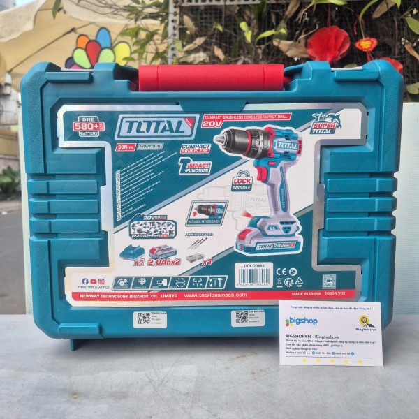 Máy khoan búa dùng pin Lithium-ion 20V TOTAL TIDLI20668 (2 pin 2.0Ah và 1 sạc)