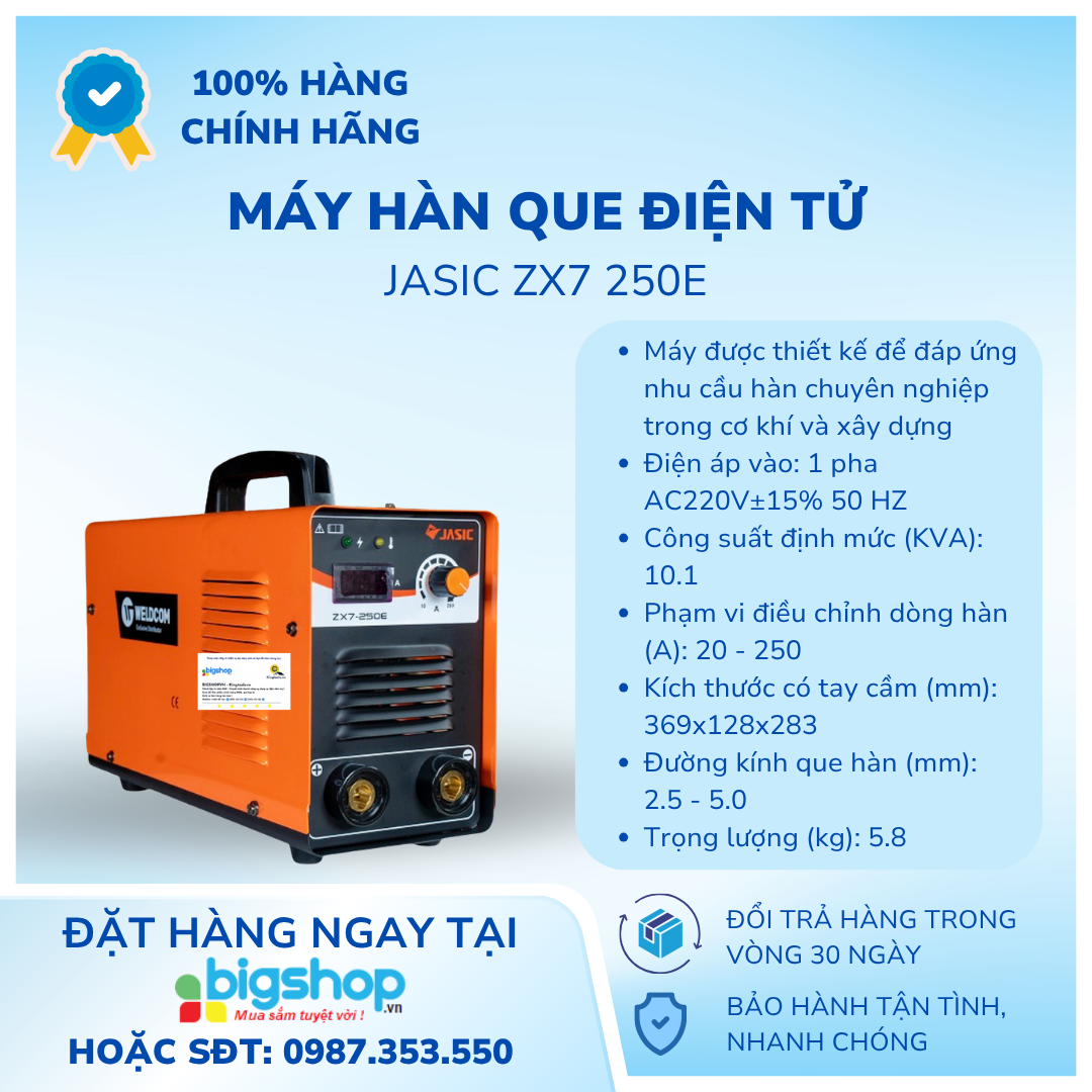 Máy hàn que điện tử Jasic ZX7 250E, chuyên hàn que 3.2 ly