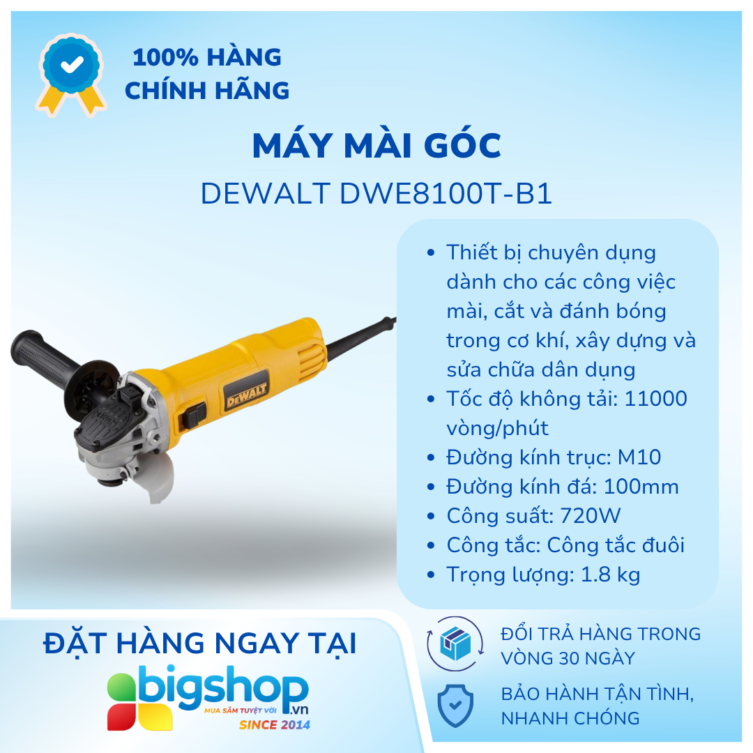 Máy mài góc Dewalt DWE8100T-B1 (CS 720W, đá mài 100mm)