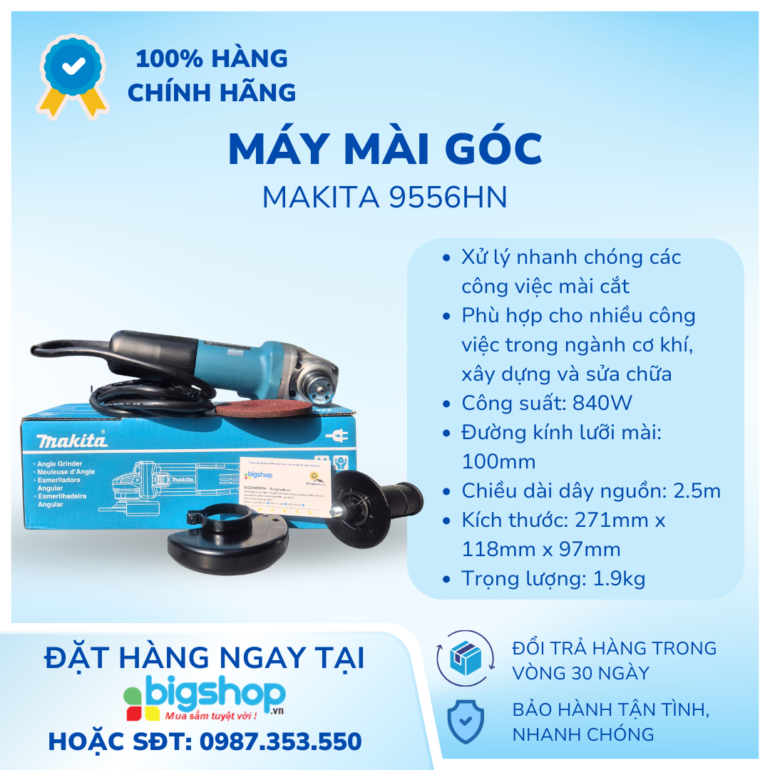 Máy mài góc Makita 9556HN 100mm, 840W (Công tắc trượt)