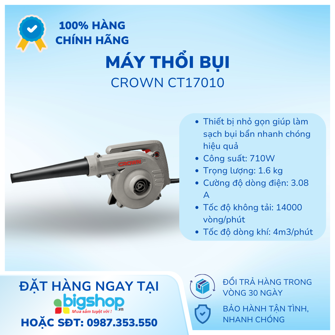 Máy thổi bụi Crown CT17010 (710W), hàng chính hãng