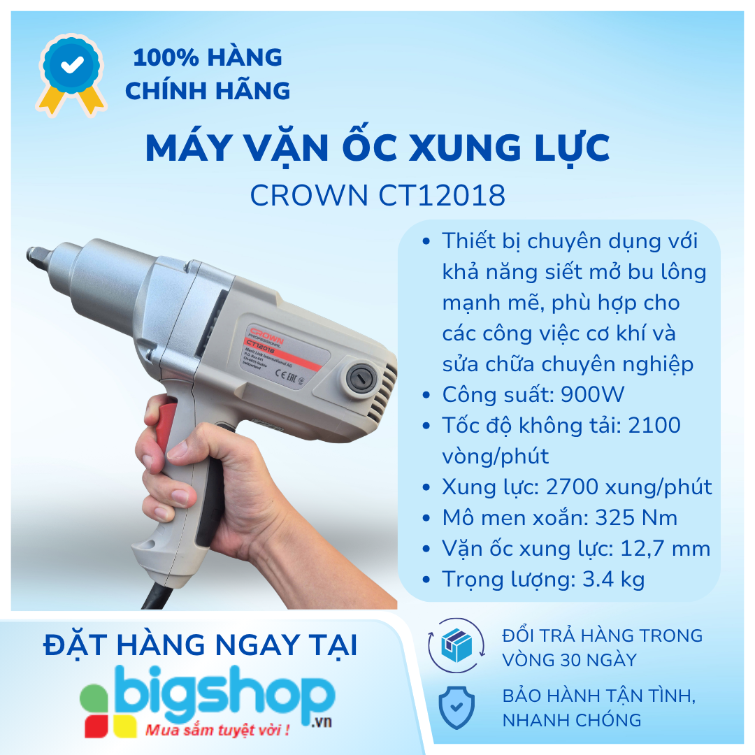 Máy vặn ốc xung lực Crown CT12018 (CS 900W, đầu tuýp 1/2