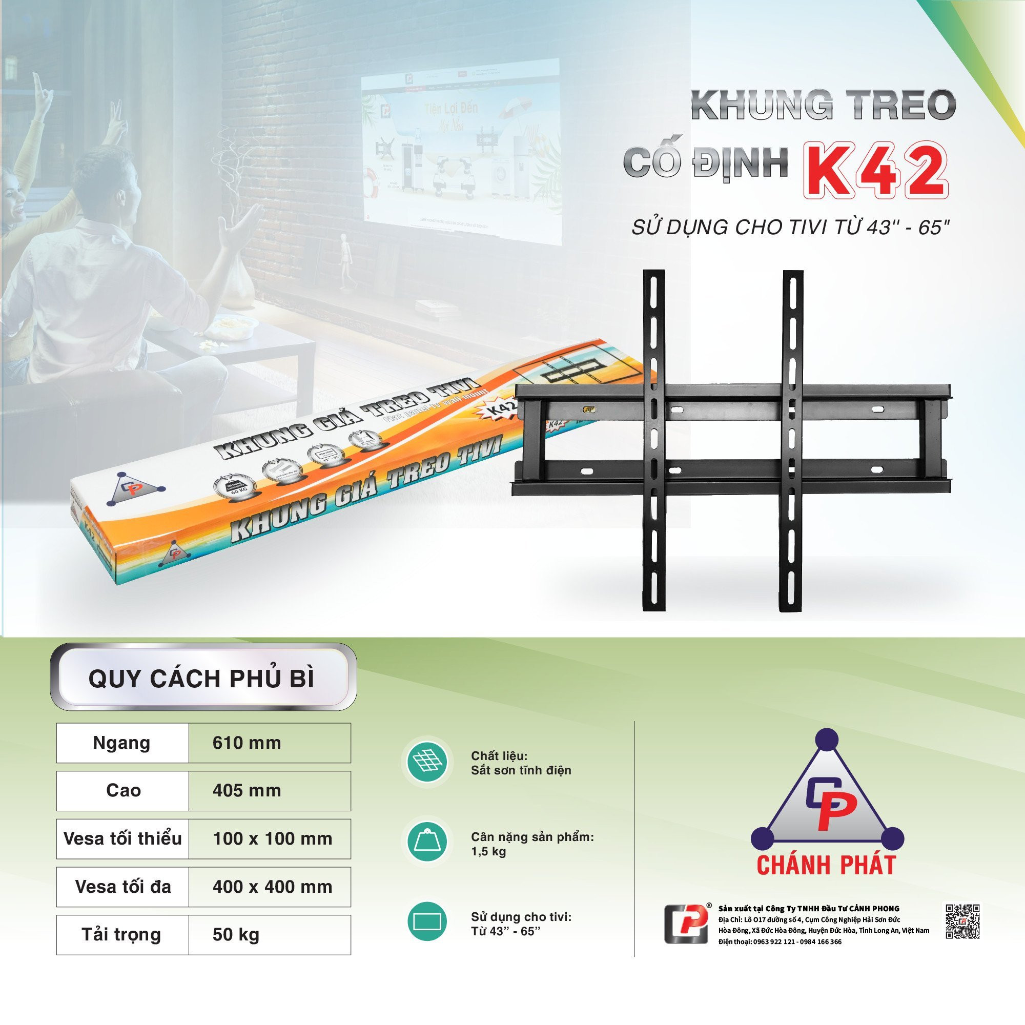 Khung Treo Tivi Áp Tường 43 Inch - 65 Inch Cảnh Phong  K42 