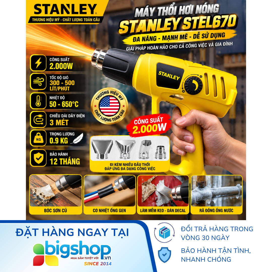 Máy thổi hơi nóng STANLEY STEL670 (Công suất 2000W)