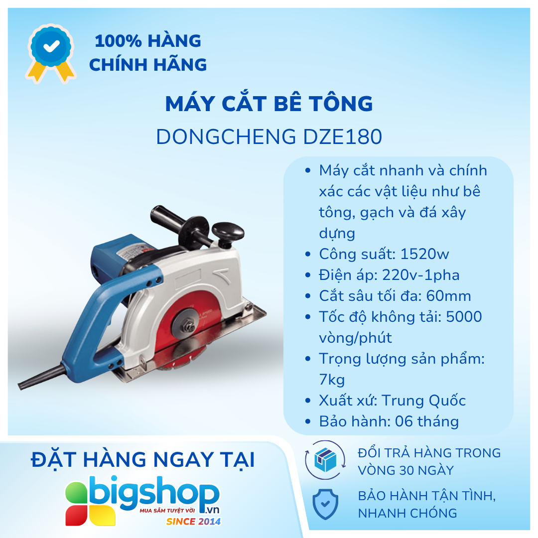 Máy cắt bê tông Dongcheng DZE180 (CS 1520W, Lưỡi 180mm)